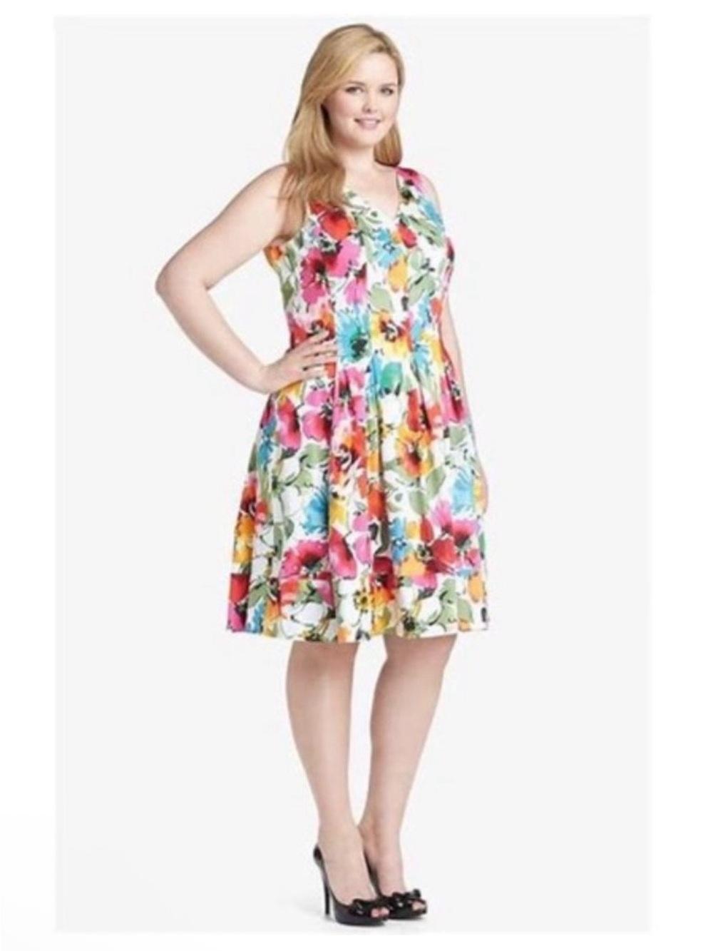 Ralph Lauren White Multicolor Floral A Line Dress